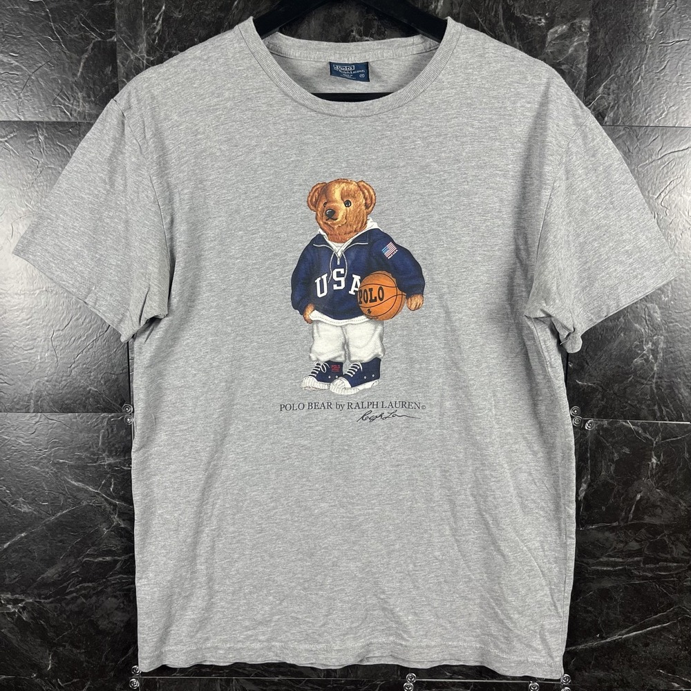Polo Ralph Lauren Men's Grey Vtg Polo Bear Ball Shirt Small -Flaws